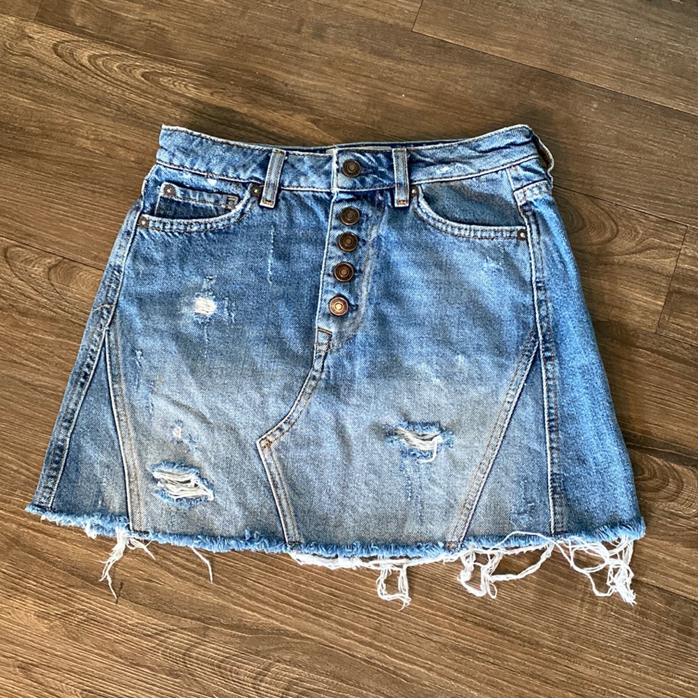 Free People Button Closure Denim Mini Skirt